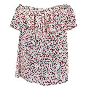 Flynn Skye Cherry Print Ruffle Strapless Top Medium NWOT